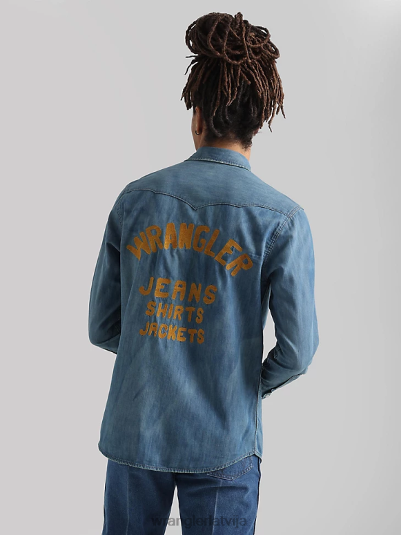 azul zils 20 reižu konkurētspējīgs moderna komforta krekls ar garām piedurknēm rietumu apdruku vīriešiem apģērbs Wrangler BFNTB481